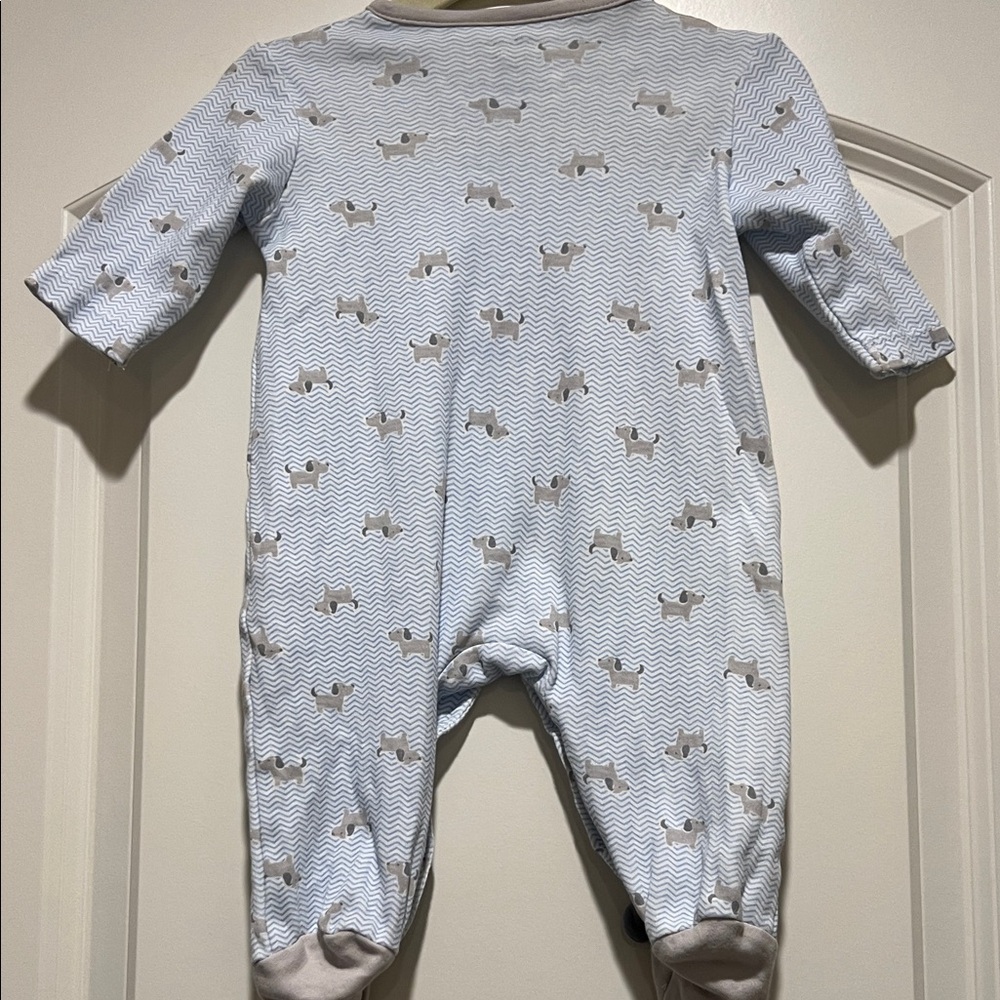 Little Me | (3M) Soft Blue Baby One-Piece Footed Sleeper with Puppy Accents - Picture 6 of 6